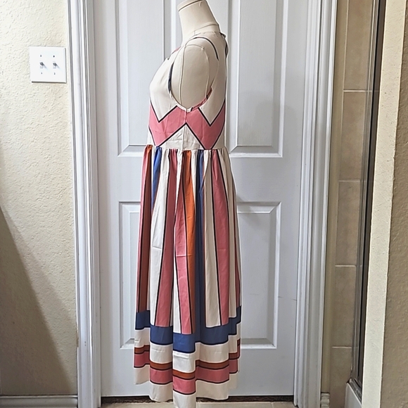 Chic Color Block Striped Printed Sleeveless Maxi A-Line Dress Size Small - Picture 5 of 11
